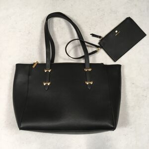 NWOT Anne Klein Black Laptop Bag Wristlet Gold Hardware Bows Faux Leather Career